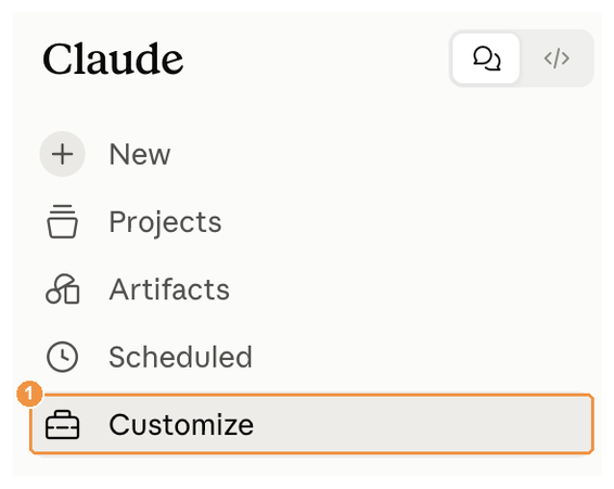Claude sidebar with Customize highlighted