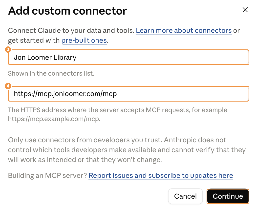 Add custom connector box with the name and address filled in