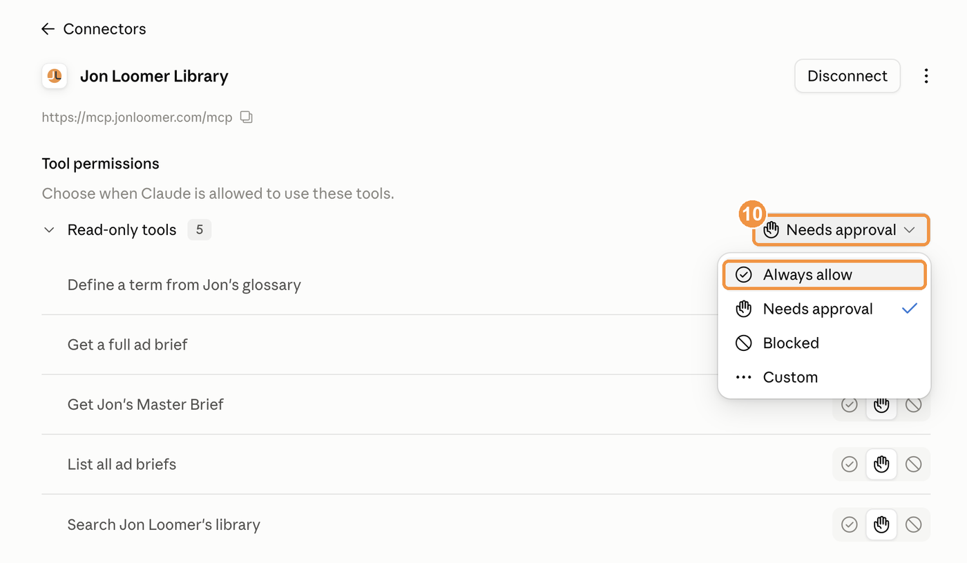Tool permissions with Always allow selected